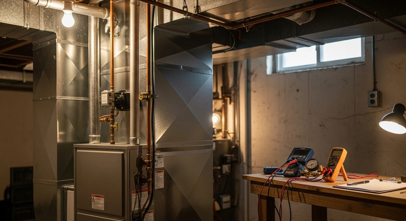 HVAC technician performing system maintenance on residential heating and cooling equipment