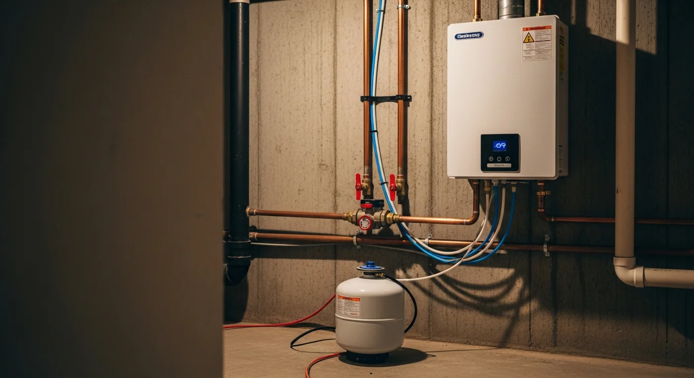 Technician installing a new residential water heater system