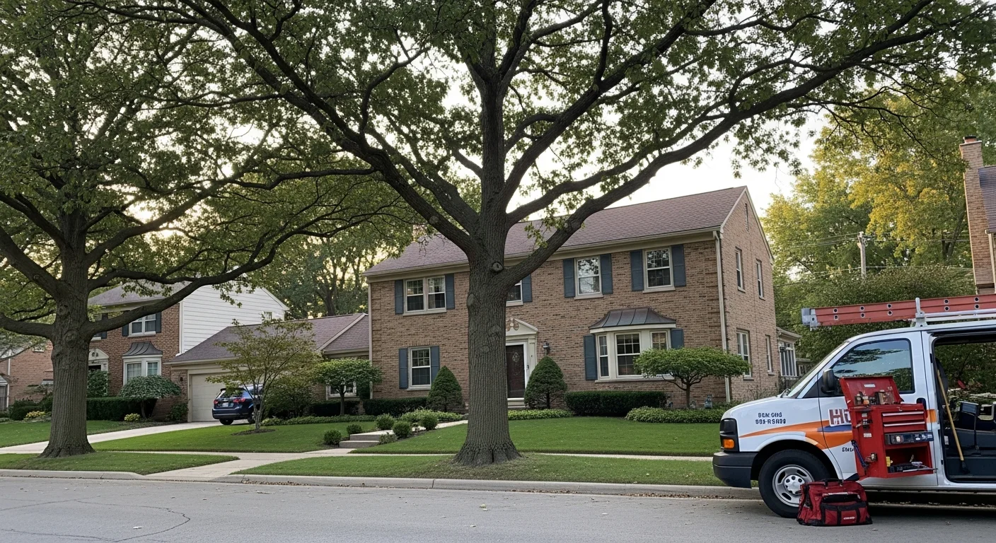 Well-maintained two-story suburban home in Park Ridge with manicured lawn and mature trees lining the street.